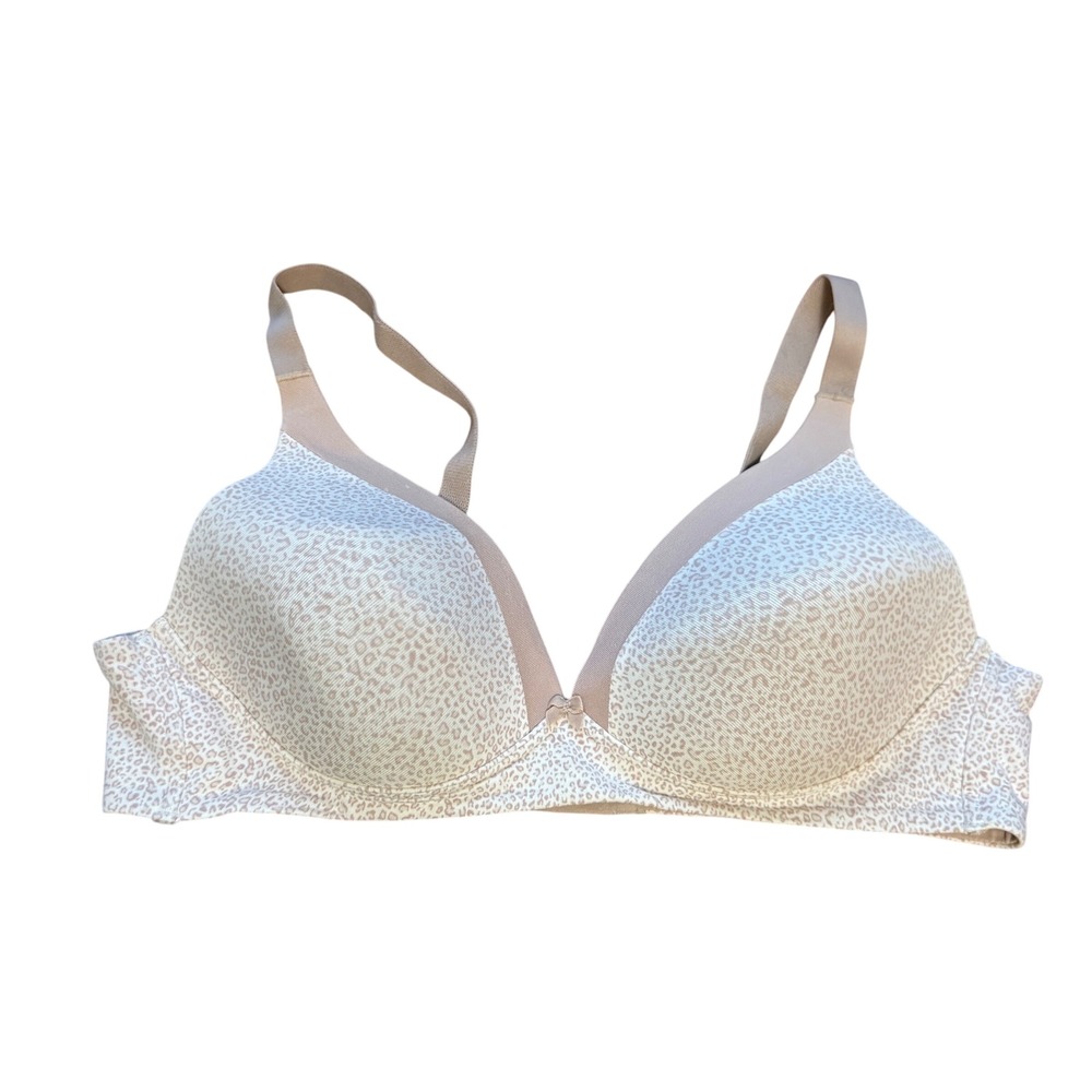 Warners Wireless Bra Women 38B Tan Leopard Print Excellent T-Shirt Contour
